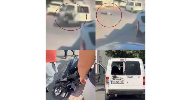Kaza anı kamerada: Aracın çarptığı motosikletli savruldu