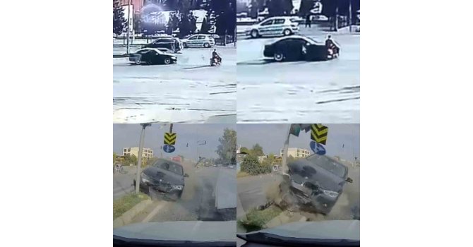 Kırmızı ışıkta geçen otomobil, motosiklete çarptı: O anlar kamerada