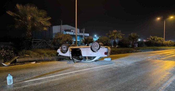 Takla atarak, ters dönen otomobilin sürücüsü yaralandı