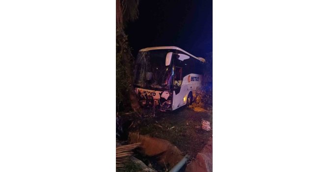 Antalya’da yolcu otobüsü refüjdeki ağaç ve aydınlatma direğine çarptı: 3 yaralı