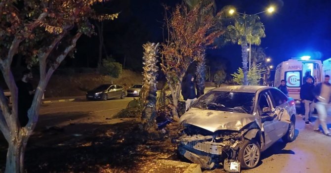Antalya’da palmiyeye çarpan otomobilin sürücüsü yaralandı