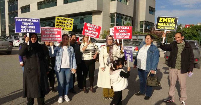 Mersin’de maaşlarını alamayan işçiler, adliye önünde açıklama yaptı