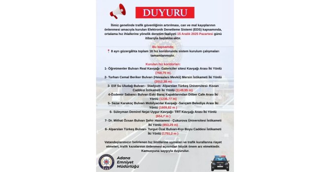 EDS’li hız kontrolü yarın başlıyor
