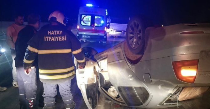 Hassa’da ters dönen otomobilin sürücüsü yaralandı