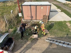 Kuyuya düşen koyunu itfaiye kurtardı