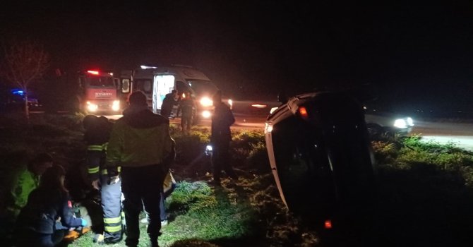Kontrolden çıkan otomobil devrildi, sürücü yaralandı