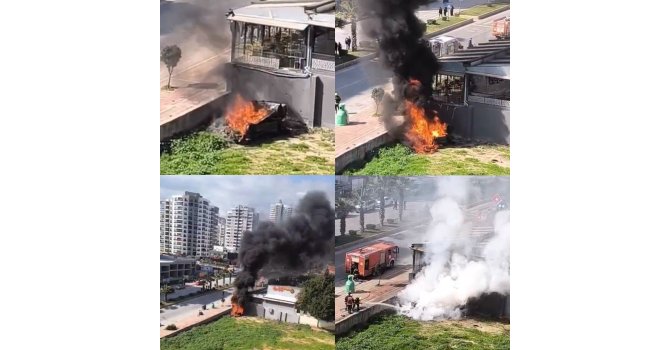 Mersin’de iş yerinin duvarına çarpan otomobil alev aldı: 1 yaralı