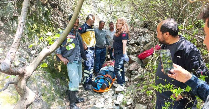 Ormanlık alanda uçurumdan düşen vatandaş yaralandı