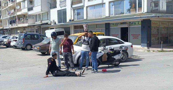 Bisikletli çocuğa çarpmamak için motosikletini devirip yaralandı