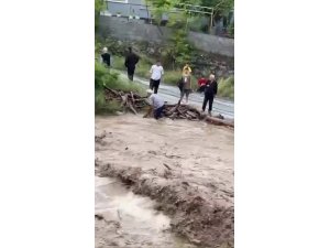 Odun uğruna canını hiçe sayarak dereye giren vatandaşın o anları kamerada