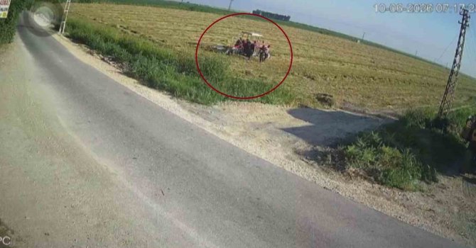 Traktörün pulluğuna takılarak ölümle burun buruna gelen çiftçinin korku dolu anları kamerada
