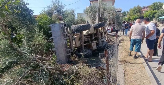 Bahçeye devrilen iş makinesinin sürücüsü hayatını kaybetti