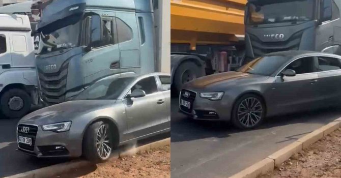Kaza sonrası korku dolu anlar: Tır şoförü, camını kıran sürücünün aracına çarpıp kaçtı