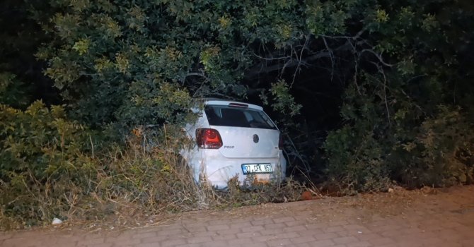 Sürücüsünün direksiyon hakimiyetini kaybettiği otomobil bahçeye uçtu