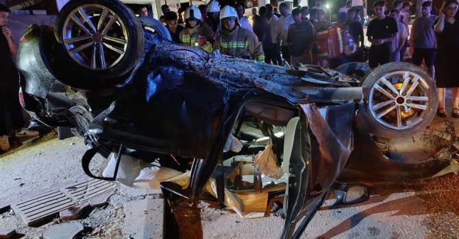 Defne’de takla atan otomobilin sürücüsü yaralandı