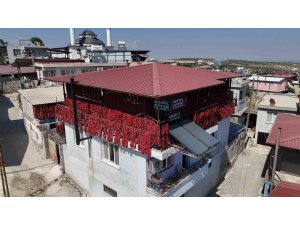 Kavurucu sıcakta tek tek ipe dizilen dolmalık acı biberler, mahalledeki balkonları kırmızıya bürüdü