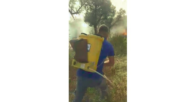 İlaçlama makineleriyle, ağaç dallarıyla yangına müdahale ettiler