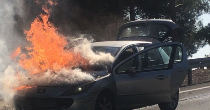 Dağ yolundaki otomobil yangını korkuttu