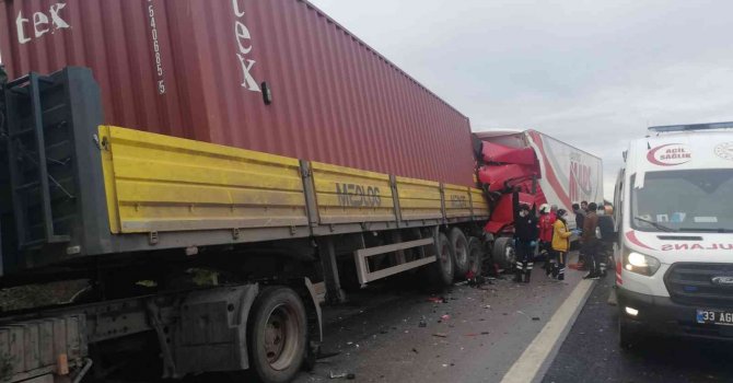TEM Otoyolunda tıra çarpan tırın şoförü yaralandı
