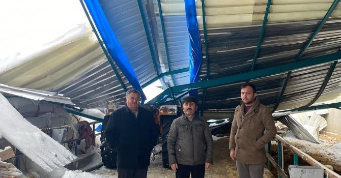 Kar nedeniyle ahırın çatısı çöktü