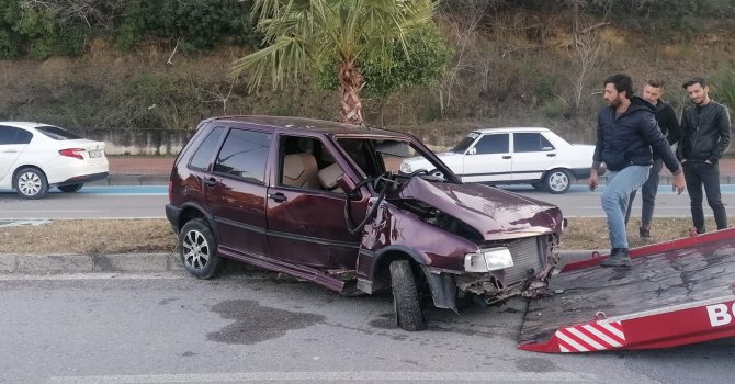 Otomobilin palmiye ağacına çarparak durduğu kazada 2 kişi yaralandı