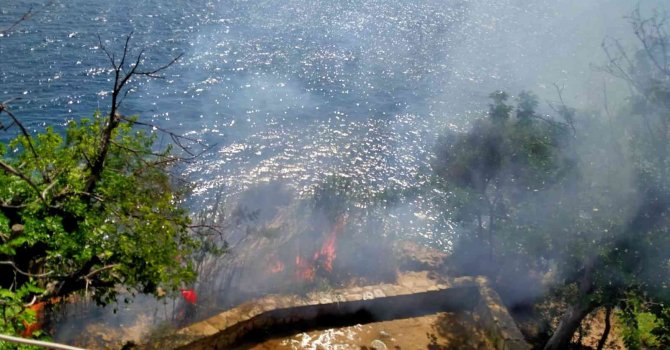 Antalya’da falezlerde çıkan yangın paniğe neden oldu