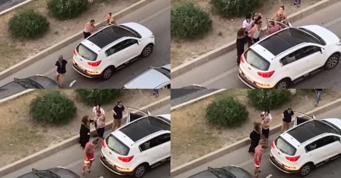 Otomobilinin içinde darp edilen sürücü çıkıp tamponunu kontrol etti