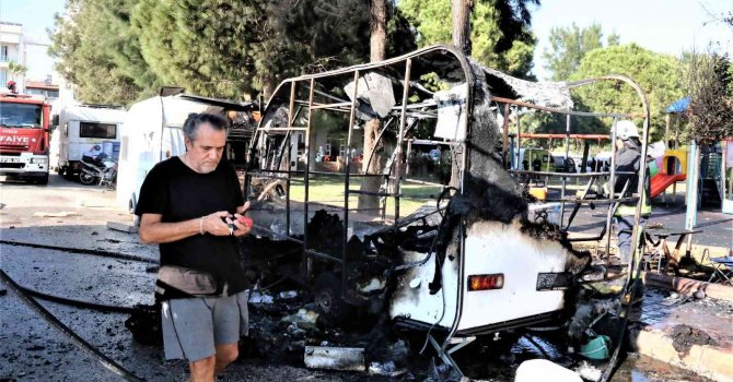 Alev alev yanan karavanda dinlenen kadın ölümden döndü