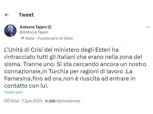İtalya Dışişleri Bakanı Tajani: “Türkiye’deki 1 vatandaşımıza ulaşamıyoruz”