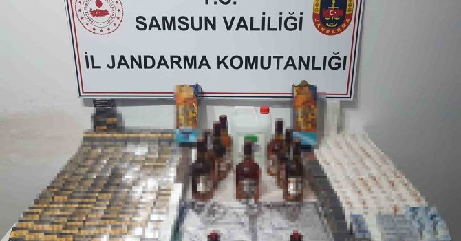 Samsun’da jandarma kaçak tütün mamülleri ve içki ele geçirdi