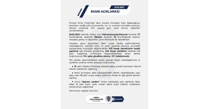 EGM: "Provokatif paylaşımlarda bulunduğu değerlendirilen 925 hesap yöneticisi tespit edildi"