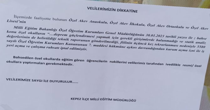 AKEV KOLEJİ KAPATILDI
