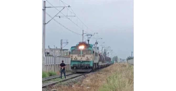 Raylara çıkıp yük treninin önü kesti, tren güçlükle durdu