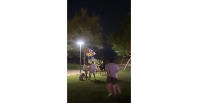 Yerdeki gencin yüzüne topa vurur gibi tekme attı