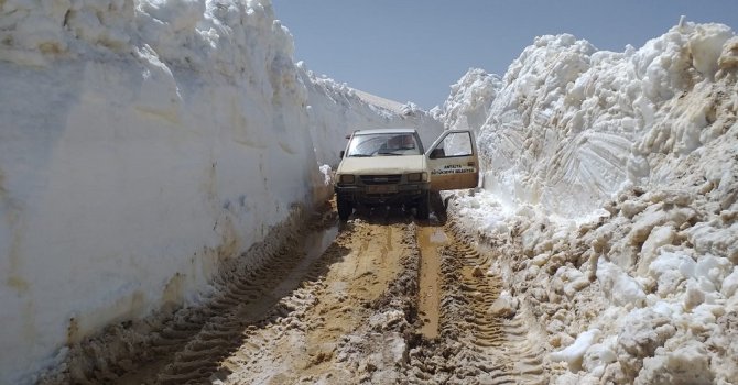 Göktepe Yaylasının karlı yolu açılıyor