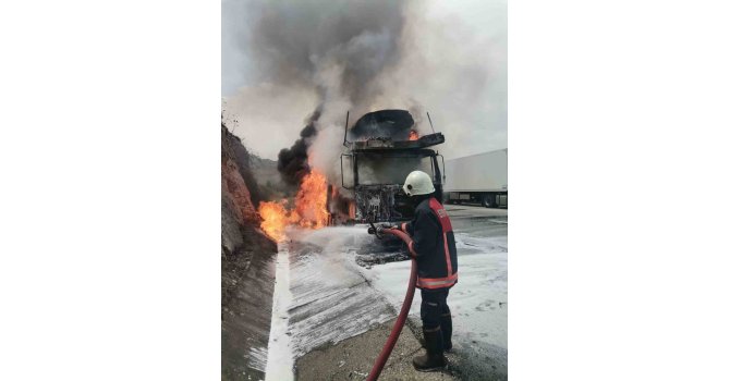 Tarsus’ta yanan tırda yüklü 7 sıfır araç yandı