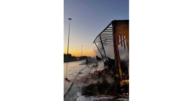 Tarsus’ta tırda çıkan yangında kargo ürünleri yandı