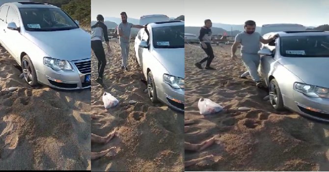 Belediye hizmet logolu araç kuma saplandı