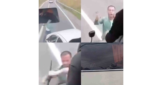 Trafikte yol kesme anları kamerada: Otobüse zarar verdiler