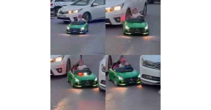 Otomobil çocuğun bindiği akülü araca çarptı: O anlar kamerada