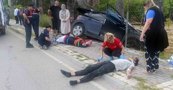 Kontrolden çıktı karşı şeride geçip palmiyeye çarptı: 2 yaralı