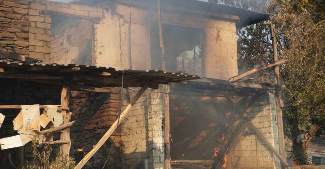 Serik’teki orman yangınında evler ve ahırlar yandı