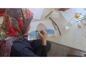 Anamur’da Yaz Kur’an Kursu öğrencilerinden Gazze’ye çizimli destek