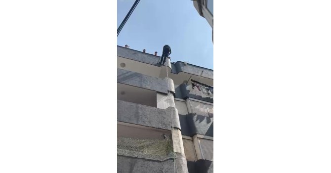 Adana’da balkon filesine sıkışan güvercin kurtarıldı
