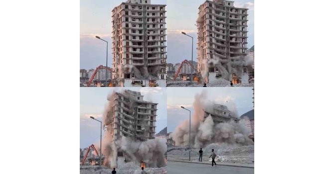 Kahramanmaraş’ta yıkımı yapılan binanın çökme anı kameraya yansıdı