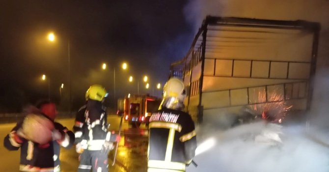 Kuruyemiş yüklü tır alev alev yandı