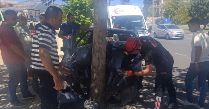 Otomobil ağaca çarptı, sürücü yaralandı