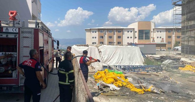 Okul inşaatında yakılan ateş ekipleri harekete geçirdi