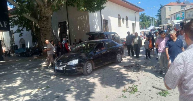 Asırlık çınarın dalı otomobilin üzerine düştü