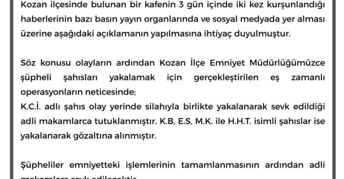 İş yeri kurşunlamasıyla ilgili Adana Valiliği açıklama yaptı
